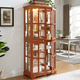 Curio Display Cabinet, Antique Display Cabinet with Glass Doors Adjustable Shelves for Collectibles W2275P292662