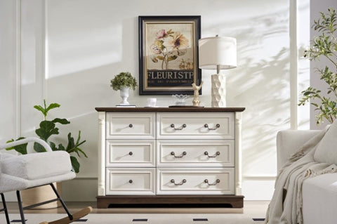 ZUN Farmhouse Style 6 Drawer Dresser Chest with Base Wooden Rustic Chest of Drawers, Storage Dresser W2393P252364