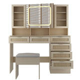 Large Vanity Table Set with LED Lighted Mirror, Vanity Desk with Charging Station, Makeup Table with 64189891