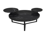 Modern coffee table with two display shelves, Black Faux marble surfaces, Tripod-inspired N735P177472B