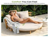 Outdoor Acacia Wood Round Daybed, Patio Lounger with Curved Slatted Backrest, Cushion and 4 N717P453341A