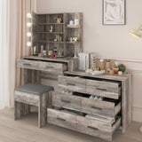 ZUN Large Makeup Vanity with Lights, Vanity Table with Charging Station, Vanity Desk with Mirror and 10 58924769