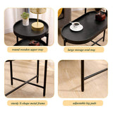 2-Tier Black Side Table with Storage Sofa Table for Living Room Metal Frame & Wooden Desk End Table 10905612