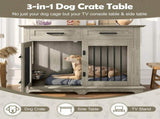 44.48" Large Dog Crate Furniture, Indoor Wooden Dog Kennel End Table with 2 Storage Drawers and 95356075