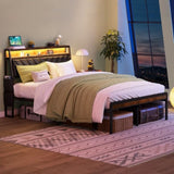 Full size Platform Bed Frame with 105-Degree Tilted Upholstered Headboard, Charging Station, LED W1903P195308