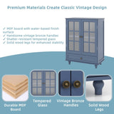 Minimalist Blue Buffet Cabinet with Double Glass Doors and Drawer, Modern Wooden Storage Sideboard W2557P307944