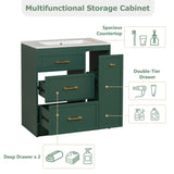 Classic 30" Forest Green Bathroom Vanity Set, Floor Standing, with Three Drawers, One of Which is a N729P194978F