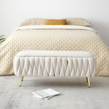 Oval Storage Bench with Gold Legs,Velvet Fabric Upholstered Ottoman Storage Benches for Bedroom End W1117P184677