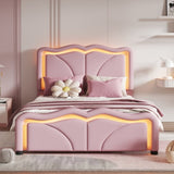 Twin Size Upholstered Platform Bed with Curve Shaped and Height-adjustbale Headboard,LED Light WF323748AAH