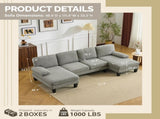 U-Shaped Convertible Sectional Sofa with 2 Short Chaise Lounges, 4-Seater Modular Chenille Fabric 14447518