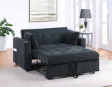 Luelle 57"W Black Corduroy Convertible Sleeper Loveseat with Cupholders, USB Ports, Magazine B061P296418