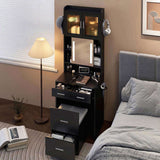 Small Vanity Desk with Sliding Mirror and LED Lights, Makeup Table with Charging Station and Storage 24790285