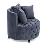 Velvet Upholstered Swivel Chair for Living Room, with Button Tufted Design and Movable Wheels, W487124834