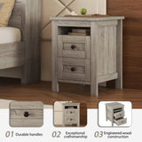 2-Drawer Farmhouse Wooden Nightstand Well-proportioned Design and Sleek Lines, Wood Side Table WF317945AAG