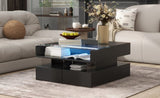 U-Can Lift-Top Coffee Table with 2 Drawers, Modern Square Coffee Table with Glass Top and High-Gloss N724P290043B