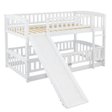 ZUN Bunk Bed with Slide,Twin Over Twin Low Bunk Bed with Fence and Ladder for Toddler Kids Teens White 50818946