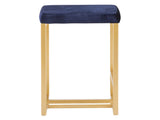 26" Contemporary- Counter Stool in Gold with Blue Velvet Cushion - Set of 2 B202P222391