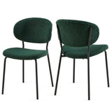 Dark Green Boucle Fabric Dining Chairs Set of 2,Dining Chairs with Metal Legs for Dining Room, W1164P195056