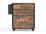 Wood Filing Cabinet with Casters, Weathered Wood Fluted, Iron Clad Wood, Melamine Faced, 3 Small 25697805