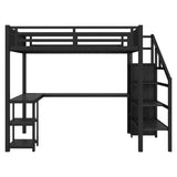 Metal Full Loft Bed with Wardrobe and LED Light, Full Size Loft Bed with L Shaped Desk and USB for 32514855