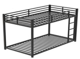 Twin Over Twin Metal Bunk Bed, Low Bunk Bed with Ladder, Bed Frame,Black, Sturdy Steel Construction, 80743359