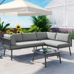 ZUN Modern Outdoor 3-Piece PE Rattan Sofa Set All Weather Patio Metal Sectional Furniture Set with 98475277