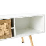 55.12" Rattan TV cabinet, double sliding doors for storage, adjustable shelf, solid wood legs, TV W1265115783