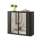 Black Wall-Mounted Bathroom Cabinet with Mirror, 2 Mirrored Doors & Open Shelf, Farmhouse Metal W3122P272846