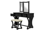 Unique Modern Bedroom Vanity w Stool Foldable Mirror Drawers Black Color MDF Veneer 1pc Vanity B011P354536