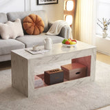 ZUN Modern Coffee Table with LED Light, Faux Marble High Glossy Coffee End Table with Open Storage for 04965894