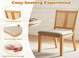 2 Pack Rubber Wood Dining Chairs, PVC Woven Rattan Back Side Chairs with Padded Fabric Seat, 29165042