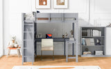 ZUN Full Size Loft Bed with Desk and Shelf - Gray 55051044