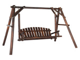 6.5ft Hardwood Patio Garden Outdoor Porch Swing with Stand, Rustic Loveseat Swing Chair for 2 71075551