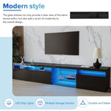 ON-TREND Unique Design TV Stand with 2 Glass Shelves, Ample Storage Space Media Console for TVs Up WF314584AAB
