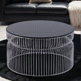 CT901 Modern Contemporary Metal Nested base and Tinted tempered glass top material 30" Coffee Table, B009P306194