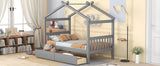 Twin Size Wooden House Bed with Drawers, Gray 38831000