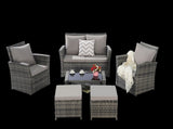 6 Piece Wicker Patio Furniture Sets with Ottoman & Tempered Glass Coffee Table W874P264687