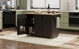 K&K 51" Fluted Kitchen Island with Drop Leaf, Farmhouse Accent Kitchen Island on Wheels with N707P221446B