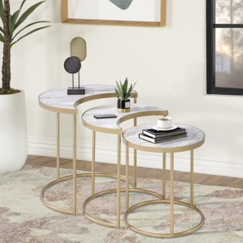 ZUN White and Gold 3-piece Nesting Tables B062P185683