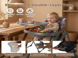 Gray Baby High Chair Adjustable Height/Backrest/Footrest Foldable with Wheels 34268788