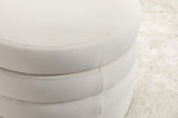 007-Velvet Fabric Storage Round Ottoman Footstool With Wooden Shelving,Ivory W527121976