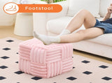 Square Ottoman Foot Stool Corduroy Vanity Chair Bench with Padded Woven Footrest for Entryway Living 72104168