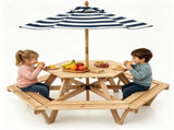 6-Seat Hexagonal Kids Picnic Table with Umbrella, Solid Fir Wood Outdoor Table & Bench Set for 81081668