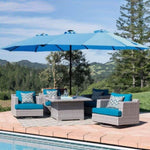 ZUN 15x9ft Large Double-Sided Rectangular Outdoor Twin Patio Market Umbrella with light and base- blue 19274772