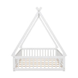 Full Tent-shaped Floor Bed, with Guardrails, Slats, Door ,White W504119507