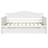 Twin Wooden Daybed with Trundle Bed, Sofa Bed for Bedroom Living Room,White WF192861AAK