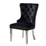 Contemporary Black Color Flannelette 2pcs Side Chairs Button-Tufted Upholstered Dining Chairs B011P208974