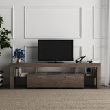 ZUN 20 minutes quick assembly brown simple modern TV stand with the toughened glass shelf cabinet 14960608