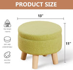 ZUN Storage Ottoman, Modern Round Footrest with Soft Padded Seat, Teddy Velvet Footstool with Wood Legs, 60616356