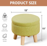 ZUN Storage Ottoman, Modern Round Footrest with Soft Padded Seat, Teddy Velvet Footstool with Wood Legs, 60616356